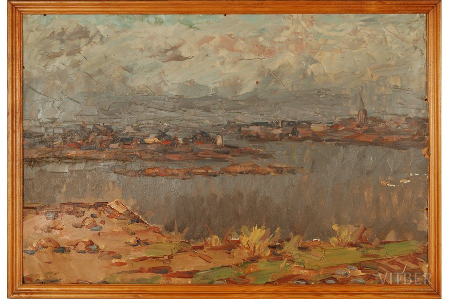 Рикманис Янис (1901-1968), Вид на Старую Ригу, картон, масло, 32 x 48 см