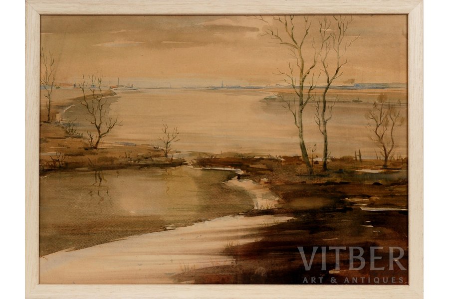 Юркелис Эдуард (1910-1978), Пейзаж, 1952 г., картон, бумага, акварель, 40.5 x 54.5 см