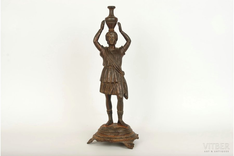 statuete, Antīkais jaunietis, čuguns, 34 cm, svars ~1640 g., Vācija, Cimmermans (Hanau), 19. gs.