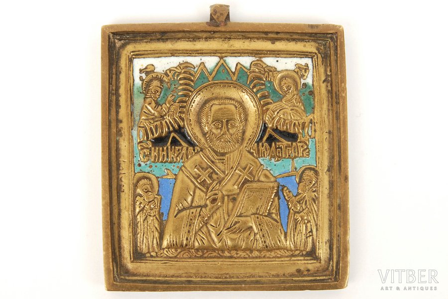 Николай чудотворец, бронза, 5-цветная эмаль, начало 20-го века, 6 x 5.5 см