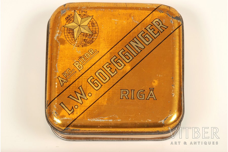 kastīte, A/S L.W.Goegginger, Rīga, metāls, Latvija, 20 gs. 20-30tie gadi