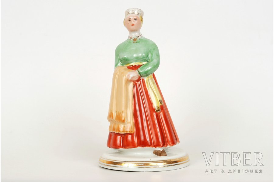 figurine, Woman in national suit, porcelain, Riga (Latvia), J.K.Jessen manufactory, the 40ies of 20th cent., 15.5 cm