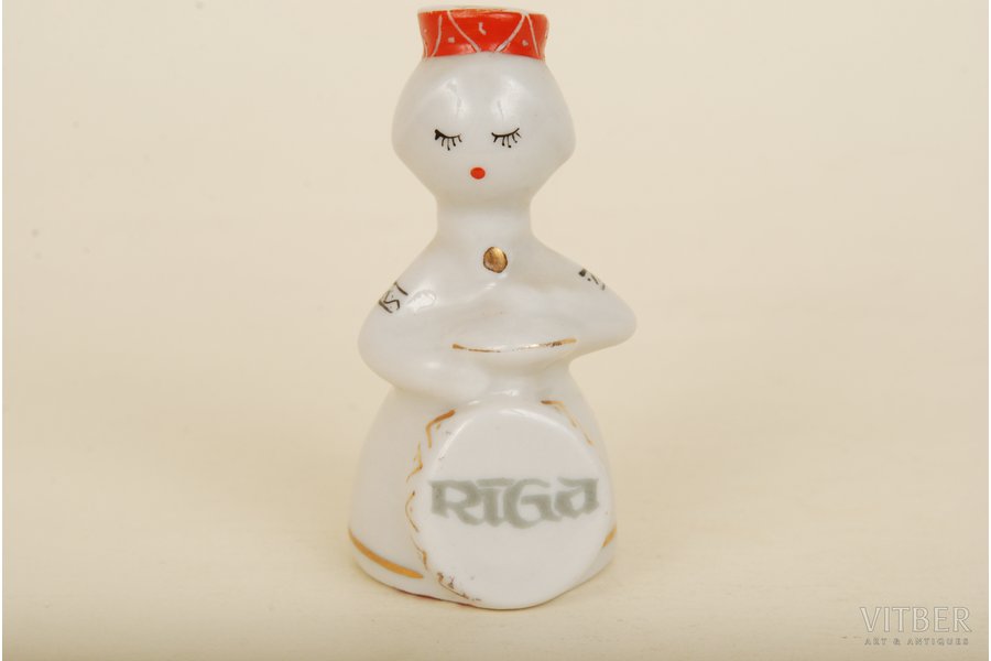 figurine, Girl from a troupe with a drum, porcelain, Riga (Latvia), USSR, Riga porcelain factory, molder - Levon Agadzanjan, the 60ies of 20th cent., 6.5 cm, 1st rate