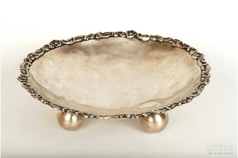 candy-bowl, silver, 875 standard, 160.3 g, the 20-30ties of 20th cent., Latvia, 5.5 х 17.5 х 17.5 cm