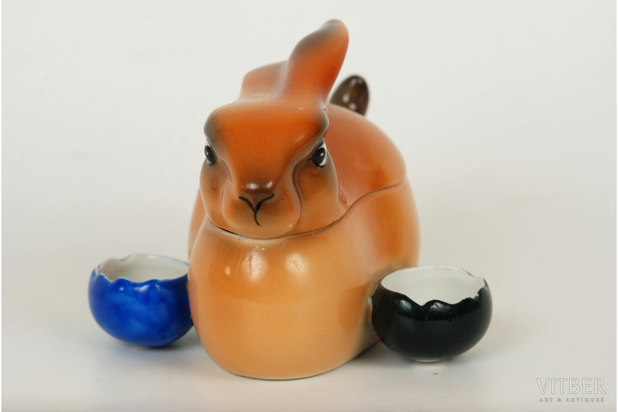 figurine, Mustard-pot "Hare", porcelain, Riga (Latvia), M.S. Kuznetsov manufactory, the 30ties of 20th cent., 7 x 10 cm