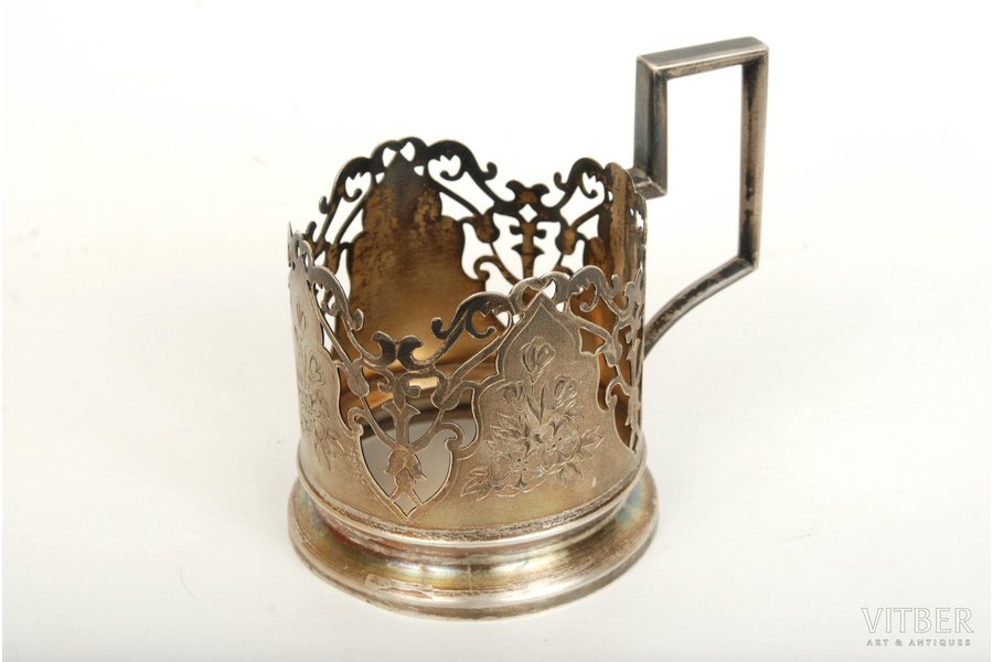 tea glass-holder, silver, Moscow artel jewellery factory, 5th artel, 875 standard, 91.5 g, 1955, Moscow, USSR