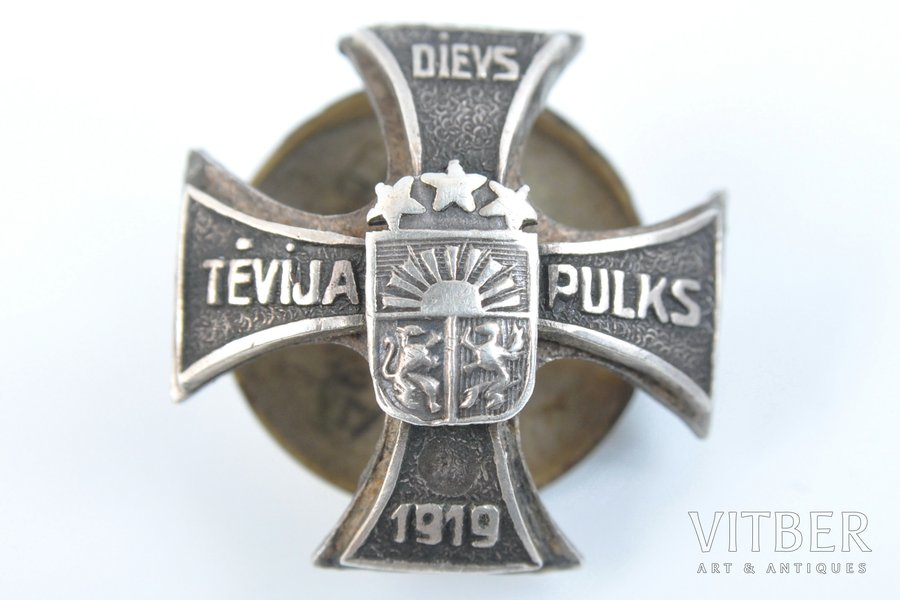 badge, 1st cavalry regiment, tiny badge, silver, Latvia, 20-30ies of 20th cent., 20 x 20 mm