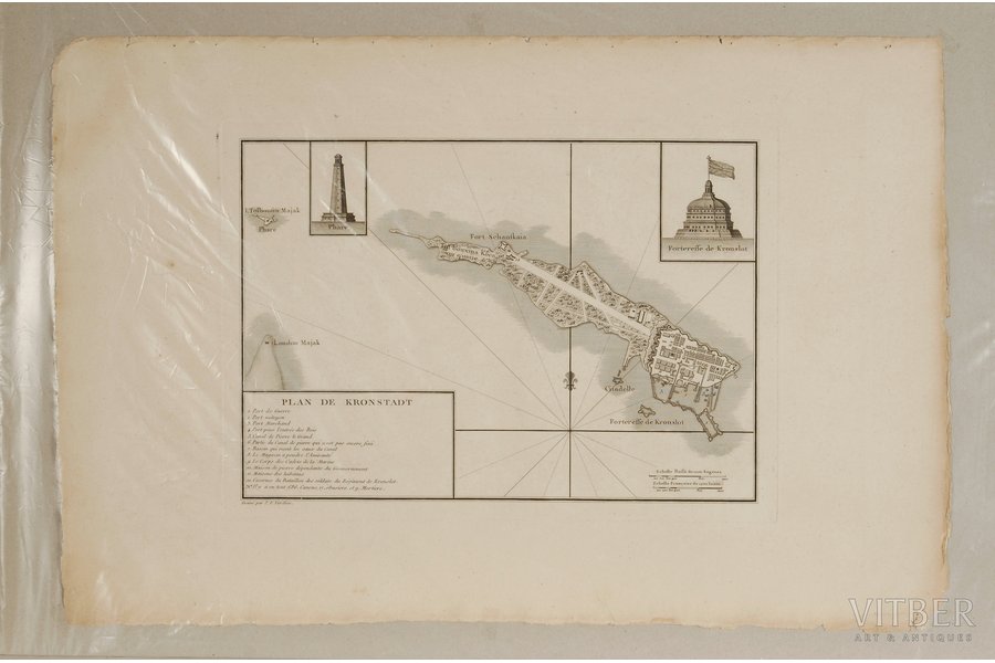 karte, Kronštadta plāns, 18.gs., 21.5 x 30 cm