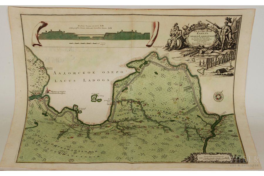 karte, Ladogas kanālas, 1730 g., 54 x 64 cm