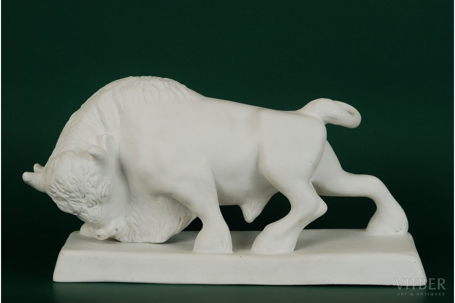 figurine, Bull, bisque, USSR, LFZ - Lomonosov porcelain factory, the 30ties of 20th cent., 15 x 27 cm