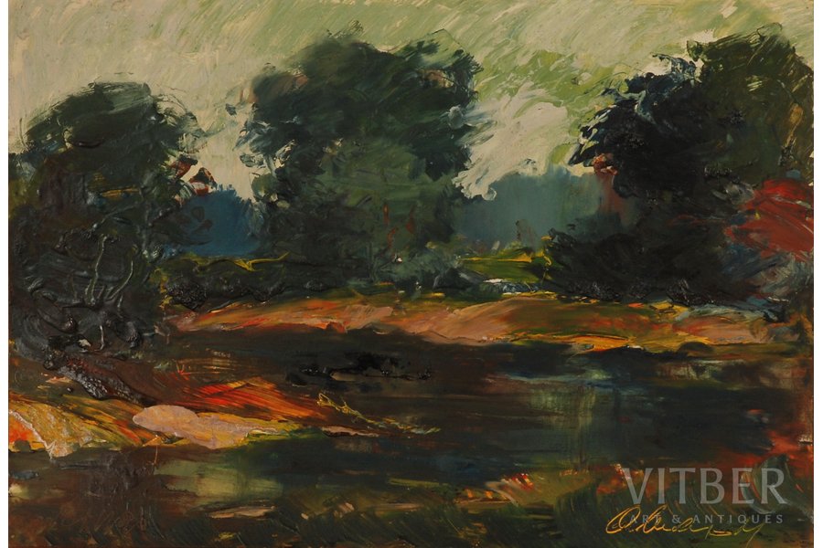 Mednis Oto (1925-1976), Landscape, 1964, carton, oil, 42.5 x 62 cm