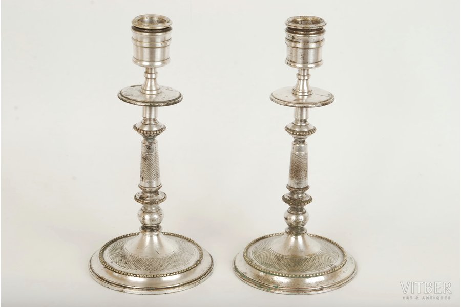 candlestick, "Warszawa", pair, "Buch", height 20 cm, silver plated, metal, Poland, the beginning of the 20th cent.