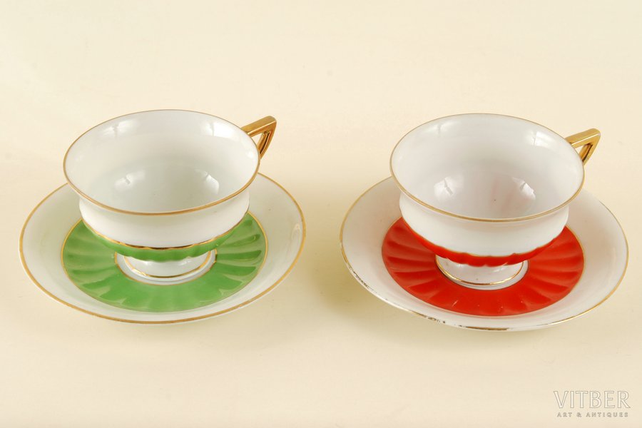tea pair, set, Mocha, J.K. Jessen manufactory, Riga (Latvia), the 30ties of 20th cent., 2 psc., cup's height 4.5 cm, saucer's diameter 11 cm