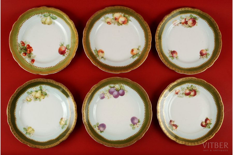 šķīvis, komplekts, Gardnera porcelāna rūpnīca, Krievijas impērija, 19. gs., 16.5 cm, 6 gab.