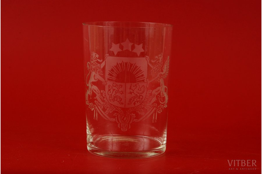 goblet, Latvian blazon, glass, Latvia, the 20-30ties of 20th cent., 9.5 cm