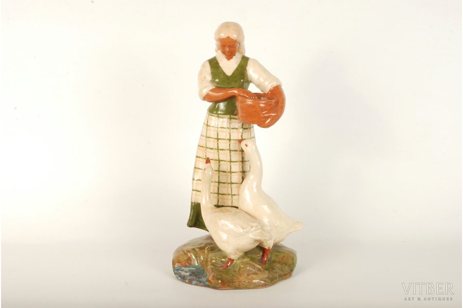 figurine, Woman with geese, ceramics, Lithuania, USSR, Kaunas industrial complex "Daile", the 60ies of 20th cent., 25.5 cm