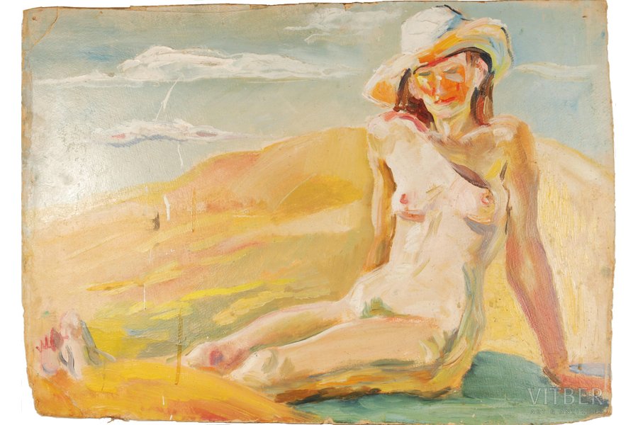Reinholds Imants (1942), Nude, ~1970-ые, carton, oil, 49 x 70 cm