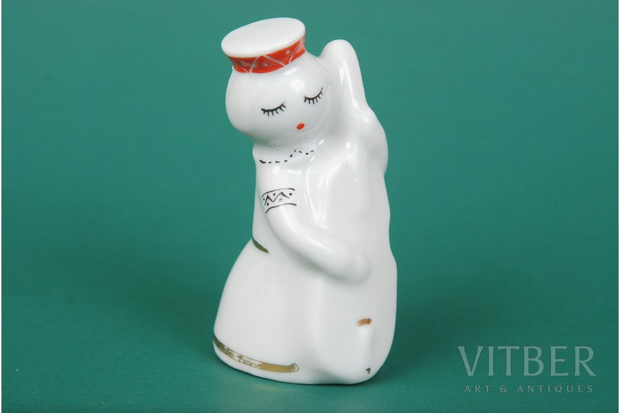 figurine, Girl from a troupe with contrabass, porcelain, Riga (Latvia), USSR, Riga porcelain factory, molder - Levon Agadzanjan, the 60ies of 20th cent.
