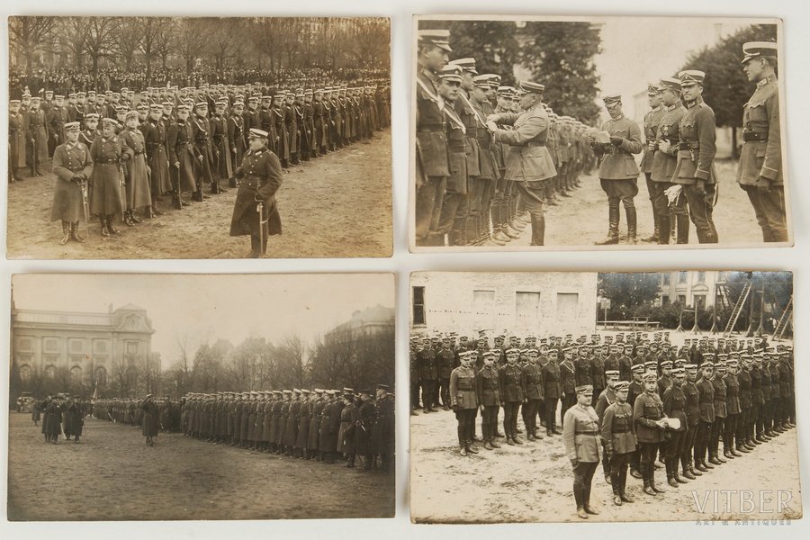 postcard, Military parade in Liepaja, 20-30ties of 20th cent., 4 psc.