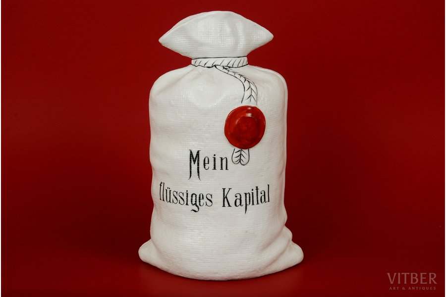 carafe, Sack "Mein flusiges kapital", J.K. Jessen manufactory, Riga (Latvia), the 30ties of 20th cent., 19 cm, without cork