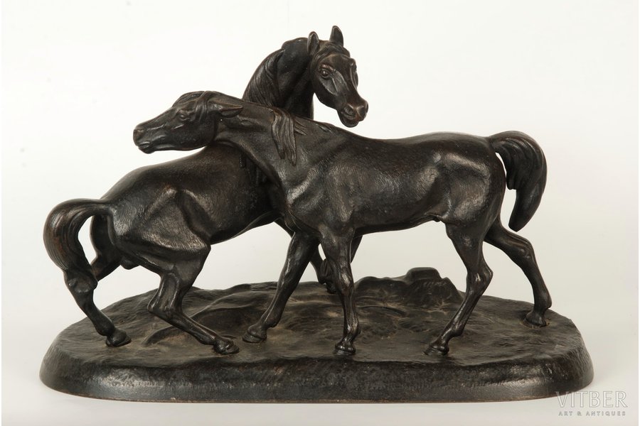 figurative composition, Horses in the wild, moulder P.Teplyakov, cast iron, 17 x 26 cm, weight 2240 g., Russia, Kasli, 1909