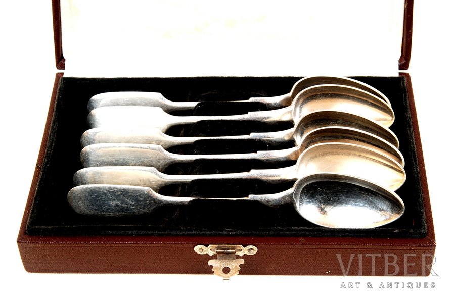 spoon, silver, set of 6. pcs, 84 standard, 169 g, the beginning of the 20th cent., Moscow, Russia