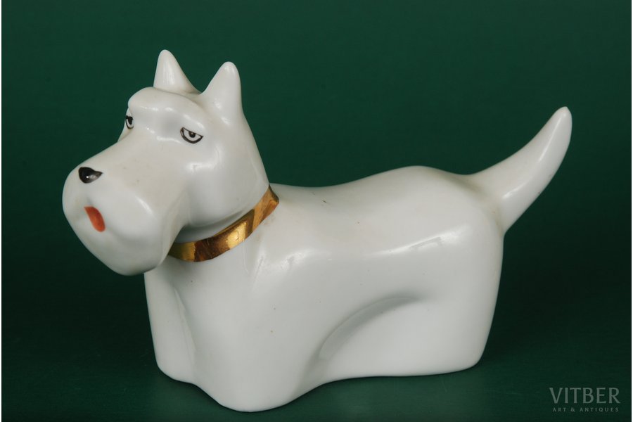 figurine, Scotch terrier, porcelain, Riga (Latvia), USSR, Riga porcelain factory, the 70-80ies of 20th cent., 8.5 x 14 cm, 1st class