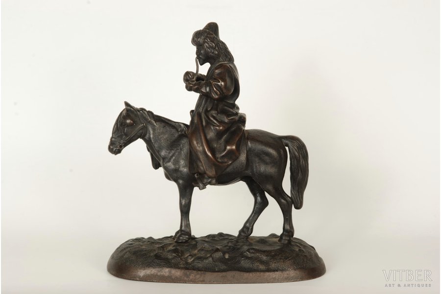 figurative composition, Kirghiz on the horse, cast iron, 21 x 18 cm, weight 1530 g., Russia, Kusa, the beginning of the 20th cent.