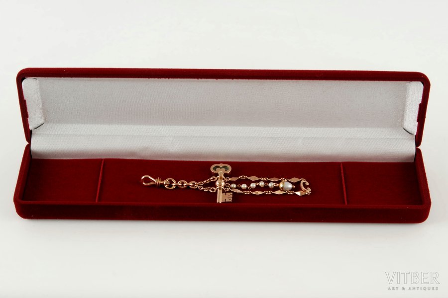 "Ключ" с жемчужинами, золото, 56 проба, 8.6 г., начало 20-го века, Российская империя