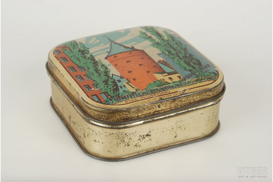 kastīte, Pulvertornis, Goegginger, 3.5 cm x 9 cm x 9 cm, Latvija, 20 gs. 20-30tie gadi