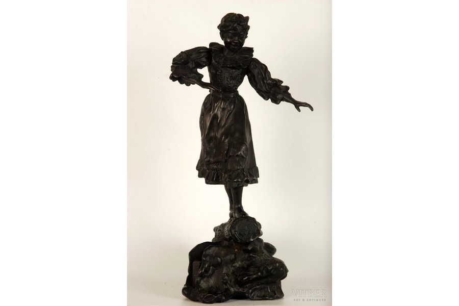 figurine, "Girl on a timber", A.Solovyova, cast iron, 33 cm, weight ~3560 g., USSR, Kusa, 1920-ые
