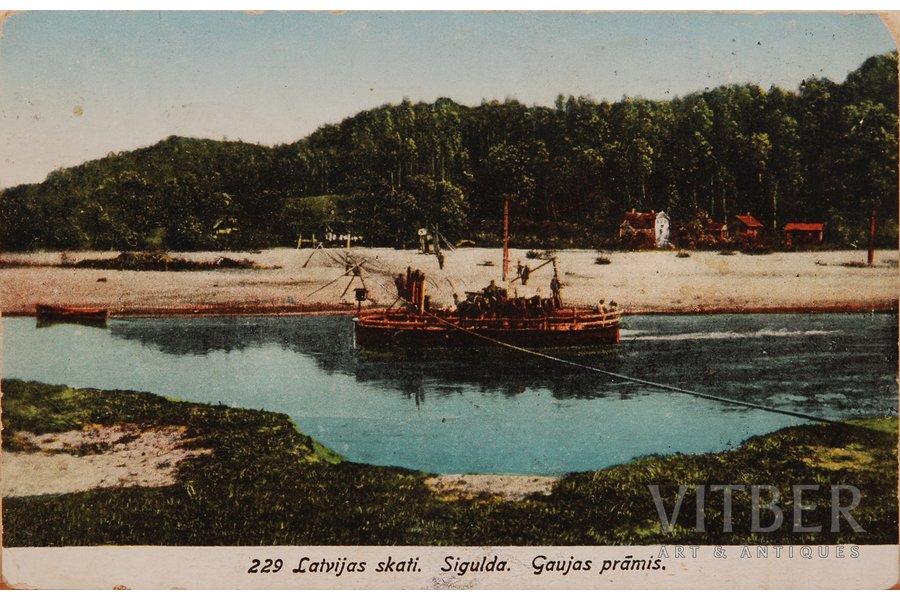 postcard, Sigulda. Gauja ferry, 20-30ties of 20th cent.
