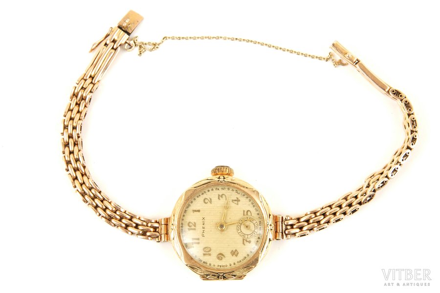 wristwatch, "Phenix", Switzerland, Latvia, the 20-30ties of 20th cent., gold, 585 standart, d=25 мм