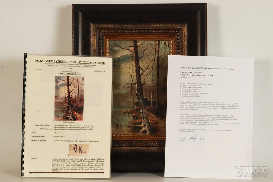 Klevers Jūlijs (1850 - 1924), Rudens ainava, finieris, eļļa, 24.6 x 16.3 cm, SIA "Mākslas un antikvāro priekšmetu eksperti" ekspertīzes akts, kas apliecina Jūlija Klevera autorību