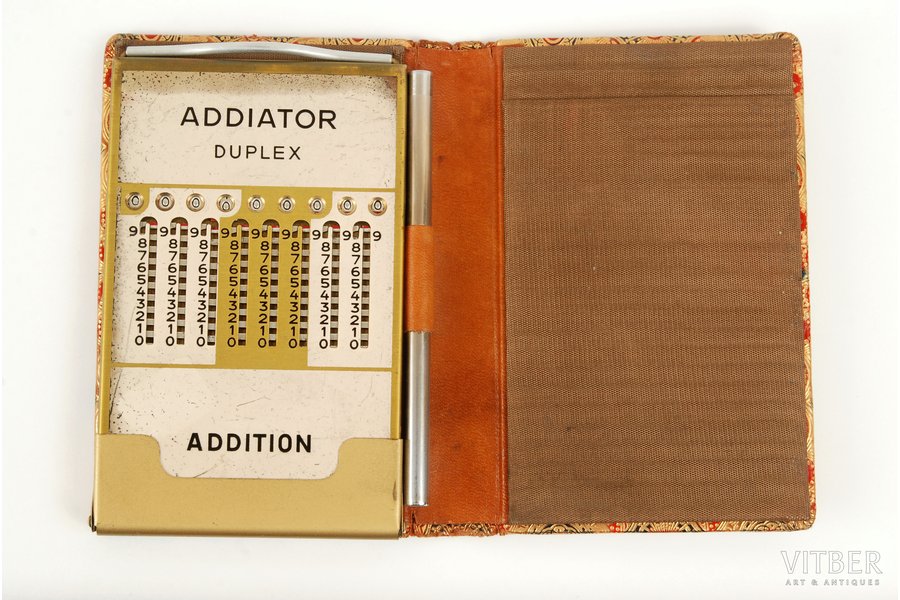 арифмометр, Addiator Duplex, сафьяновое тиснение, США, начало 20-го века