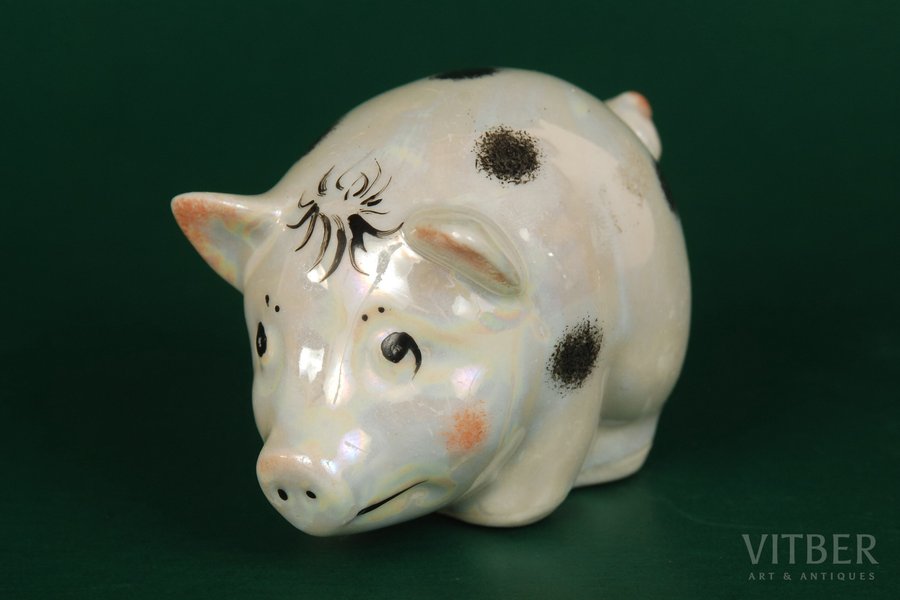 figurine, Piggy, porcelain, Riga (Latvia), USSR, Riga porcelain factory, the 70-80ies of 20th cent., 4 x 6.5 cm