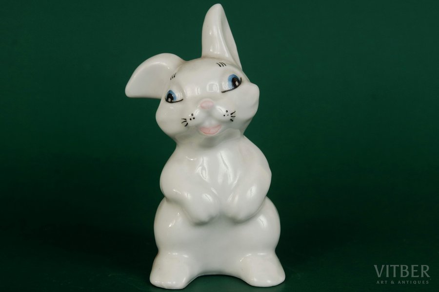 figurine, Hare, porcelain, Riga (Latvia), Riga porcelain factory, the 90ies of 20th cent., 10 cm