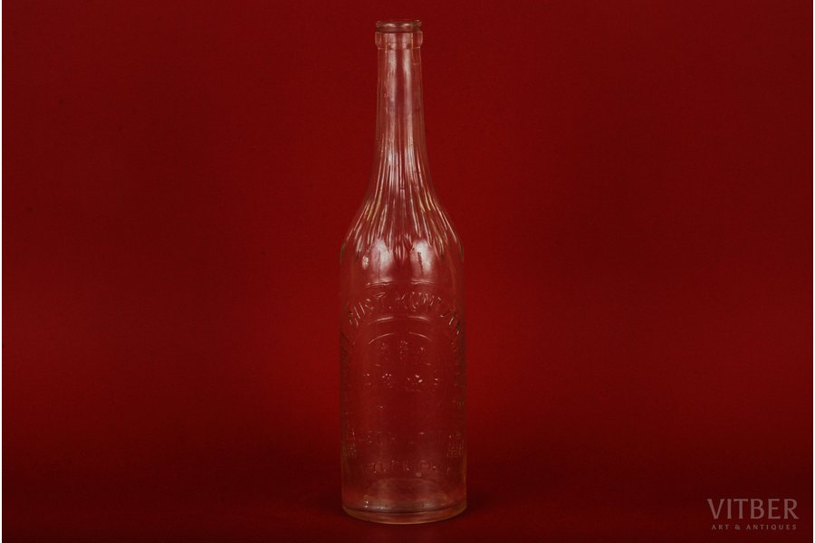 pudele, Agt. Gessell. Gust. Kuntzendorff Riga, stikls, Krievijas impērija, 19. gs., augstums 29 cm