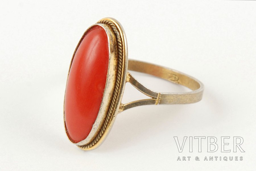 Coral, silver, 800 standard, 2.6 g., the size of the ring 18, the 20-30ties of 20th cent., Germany