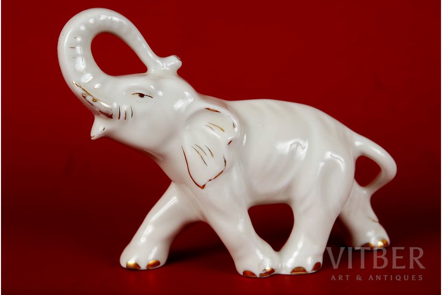 figurine, Elephant, porcelain, Riga (Latvia), M.S. Kuznetsov manufactory, the 30ties of 20th cent.