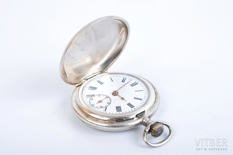 pocket watch, "Pallas", the beginning of the 20th cent., silver, 84 standart, d = 30.95 cm, working condition