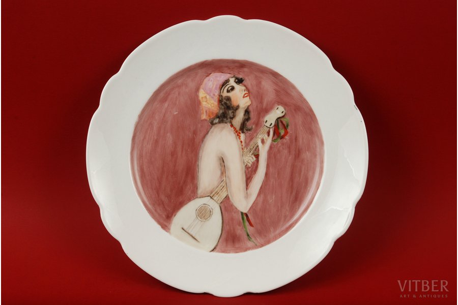 декоративная тарелка, авторская работа, Рига (Латвия), 20-е годы 20го века, 25 см, ручная роспись