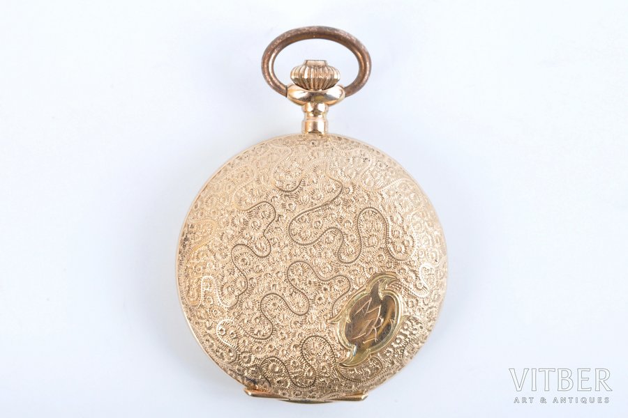 pocket watch, the beginning of the 20th cent., gold, 585 standart, weight of gold ~ 6 g d = 2.8 mm, working condition