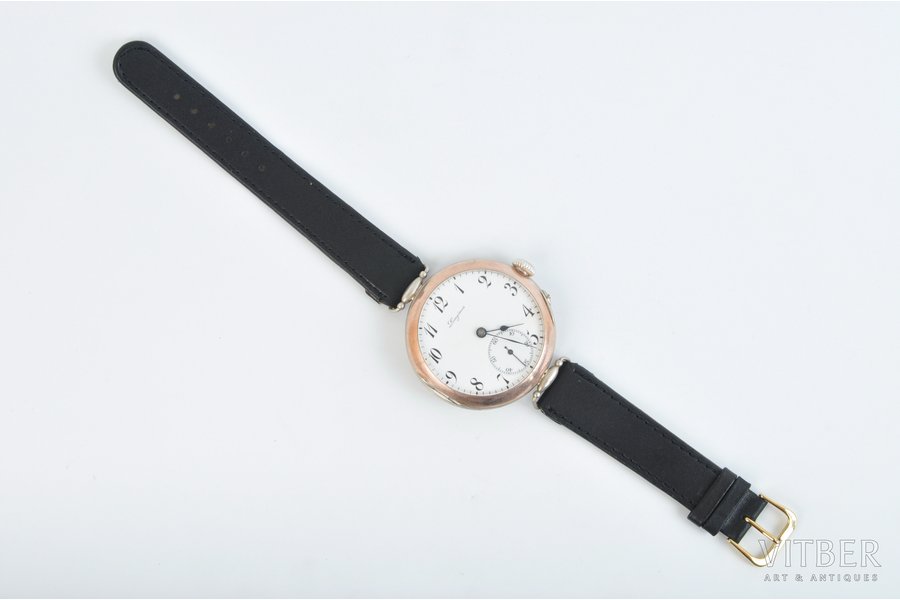rokas pulkstenis, "Longines", Šveice, 20. gs. sākums, sudrabs, zeltījums, 84 prove, darbdērīgā stāvoklī, d = 4.8 cm