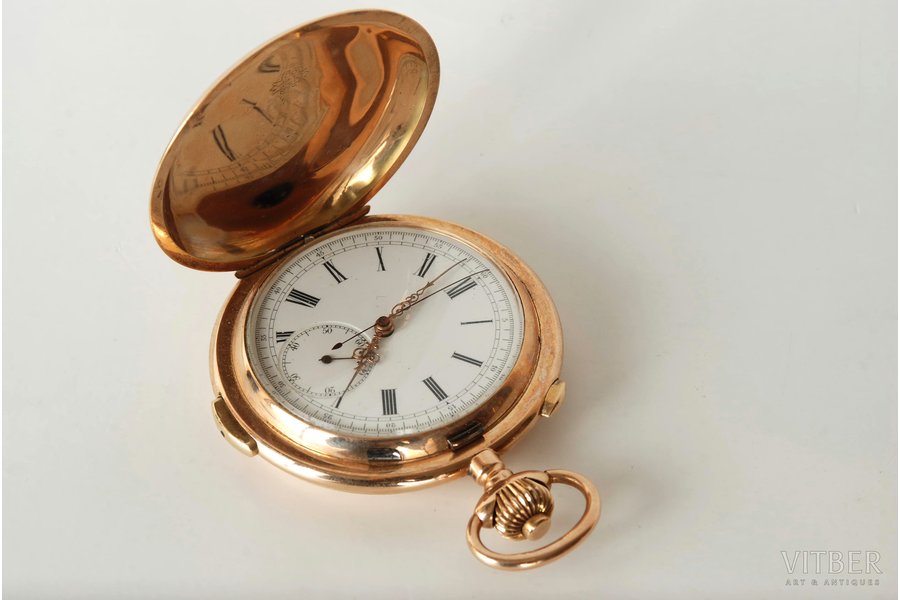 карманные часы, "Le Phare", часовой и четвертной репетир, Швейцария, 19-й век, золото, 56 проба, 118.5 г, в идеальном состоянии