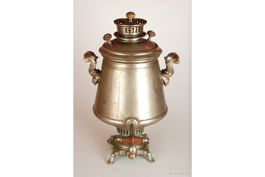samovar, Shemarini brothers, Tula, conic vase form, "German silver", Russia, the beginning of the 20th cent., weight ~5910 g, height 48 cm, leaks in the place of soldering