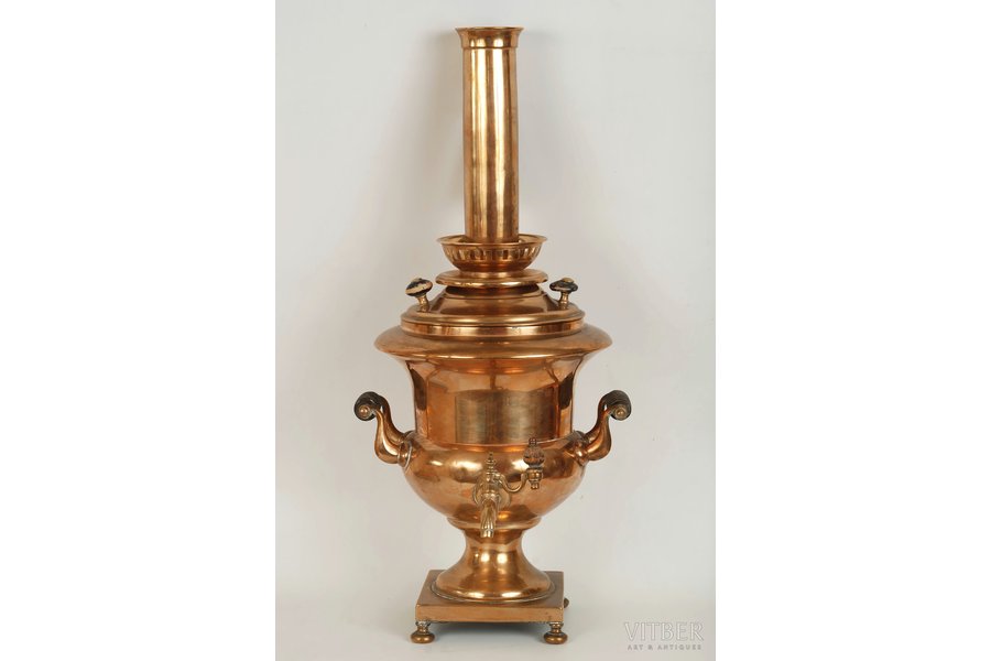 samovar, Pushkov, tombak, Russia, the 19th cent., weight ~ 3700 g, height without a pipe 35.5 cm