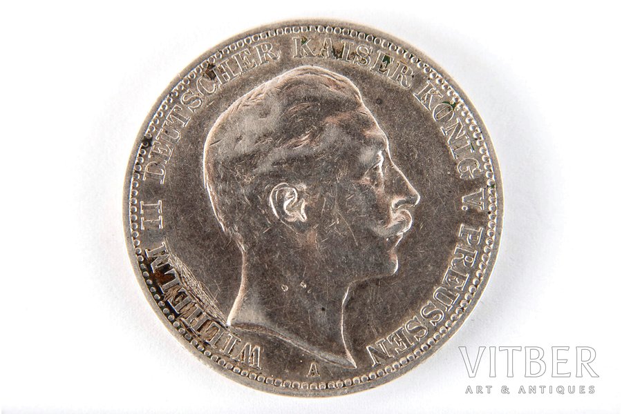 3 markas, 1909 g., A, Prūsija, Vācija, 16.6 g
