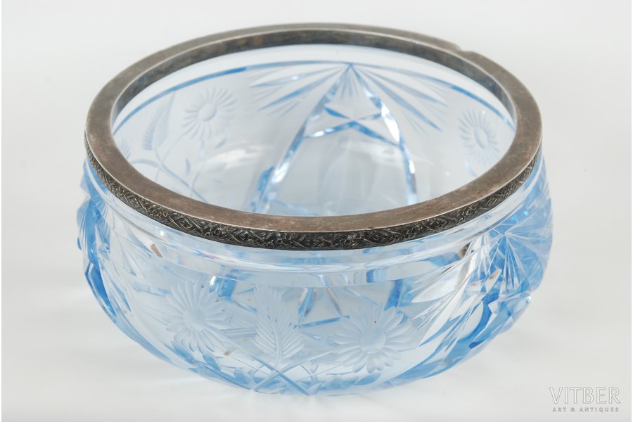 candy-bowl, silver, crystal, 875 standard, the 20-30ties of 20th cent., Latvia, height 10 cm, diametr 20 cm