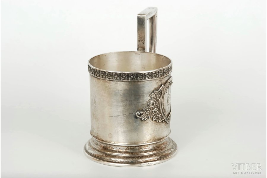 tea glass-holder, silver, 875 standard, 106.05 g, the 20-30ties of 20th cent., Latvia
